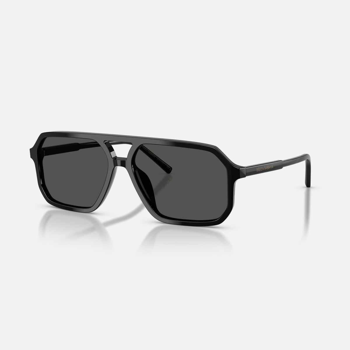 Dolce & Gabbana DG4541 501/87 sunglasses, black pilot frame, unisex, double bridge with open cutout, brand lettering on temples