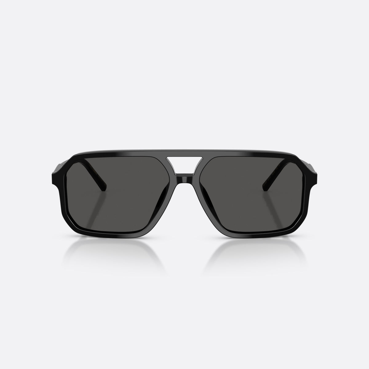 Dolce & Gabbana DG4541 501/87 sunglasses, black pilot frame, unisex, double bridge with open cutout, brand lettering on temples, front view
