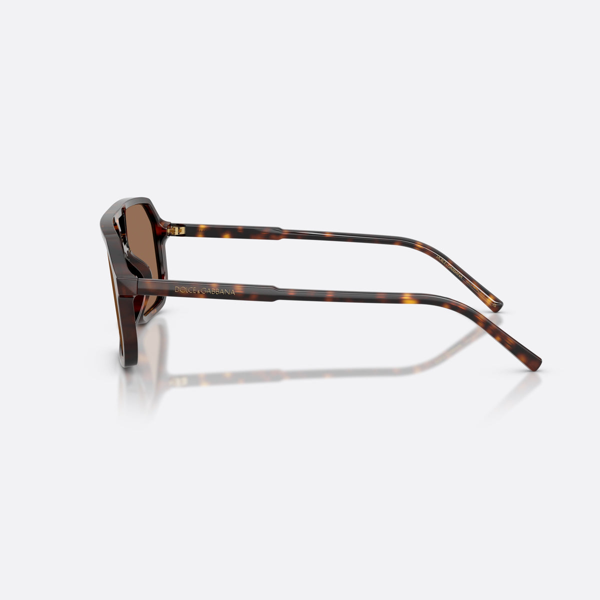 Dolce & Gabbana DG4541 502/73 sunglasses, havana pilot frame, unisex, double bridge with open center, brand lettering on temples, side view