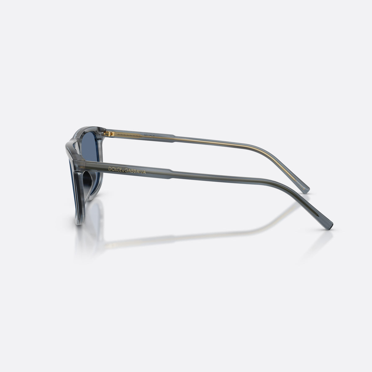 Dolce & Gabbana DG4542 348280 sunglasses, blue square frame for men, plain bridge, brand lettering on temples, full-rim frame, side view