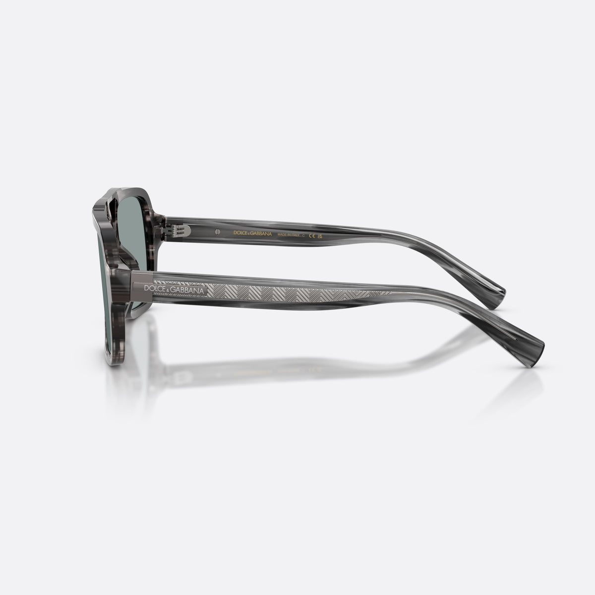 Dolce & Gabbana DG4544 3440/1 sunglasses, grey pilot frame for men, double bridge with top bar, brand lettering on temple, side view