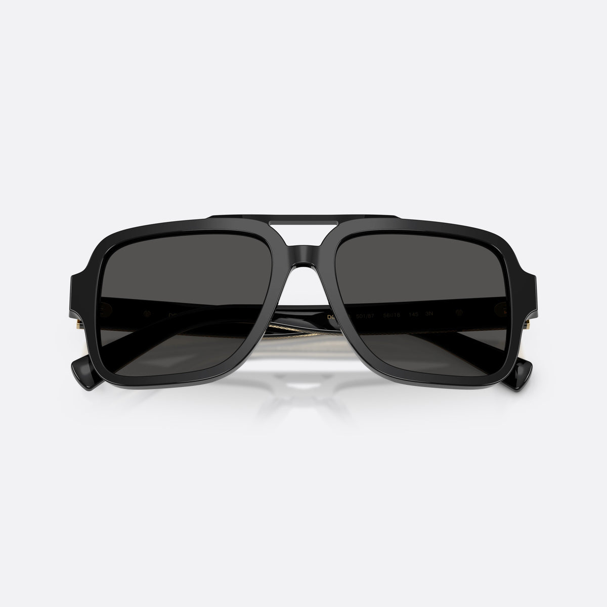 Ochelari de soare Dolce & Gabbana DG4544 501/87, pilot negru, pentru bărbați, punte dublă cu bară superioară, literele brandului pe brațe, cu brațele pliate