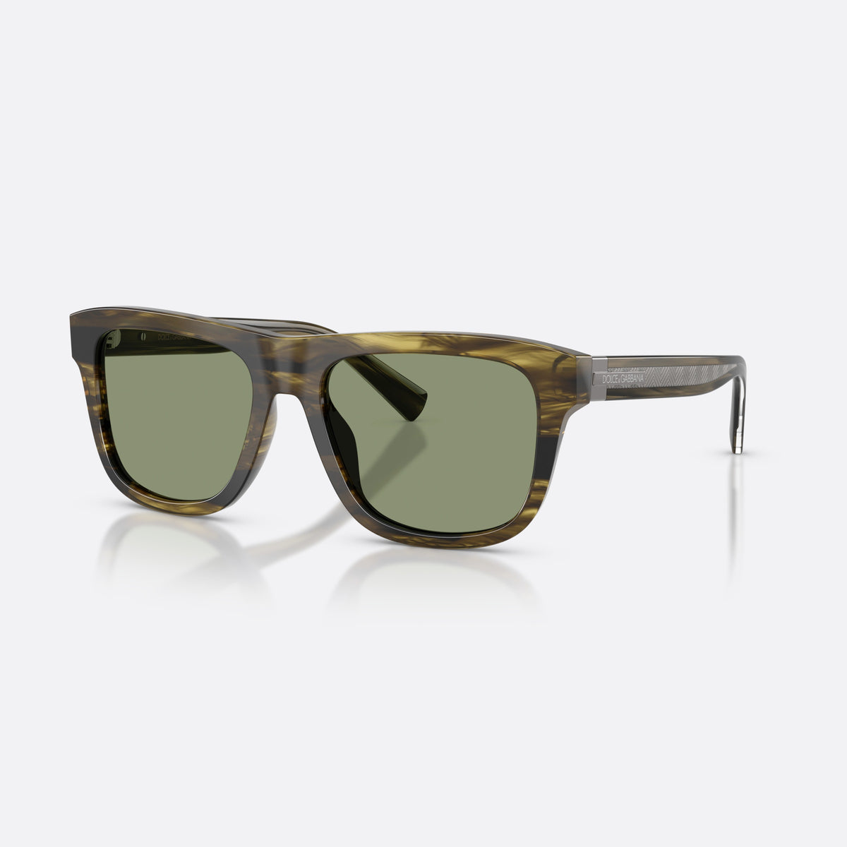 Dolce & Gabbana DG4545 306682 sunglasses, green square frame for men, plain bridge, brand lettering on temple, full-rim