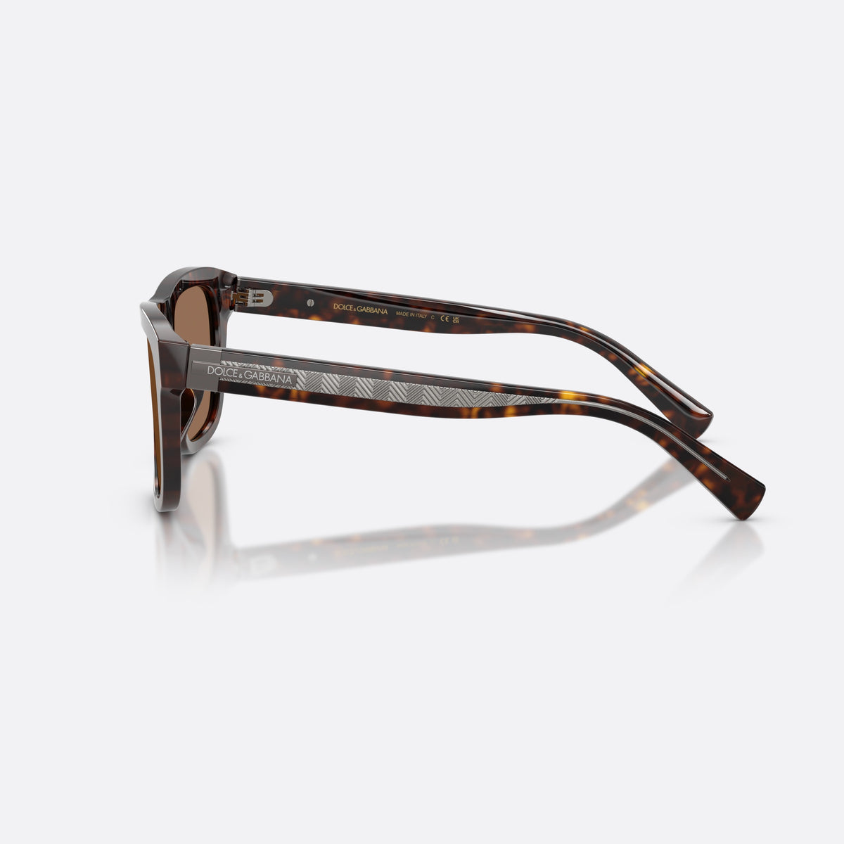 Dolce & Gabbana DG4545 502/73 sunglasses, havana square frame for men, plain bridge, brand lettering on temple, full-rim frame, side view