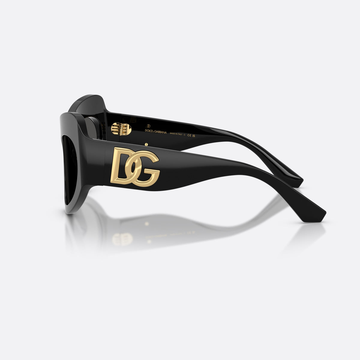 Ochelari de soare Dolce & Gabbana DG4552 501/87, cat eye negru, pentru femei, punte integrată simplă, literele brandului pe brațe, vedere laterală