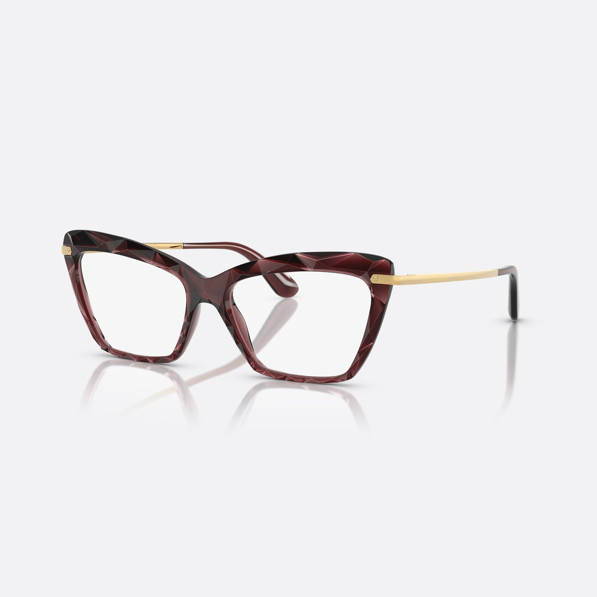 Dolce & Gabbana DG5025 3045 eyeglasses, red cat eye frame for women, plain double-arch bridge, brand lettering on temples