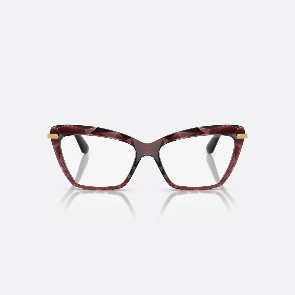 Dolce & Gabbana DG5025 3045 eyeglasses, red cat eye frame for women, plain double-arch bridge, brand lettering on temples, front view