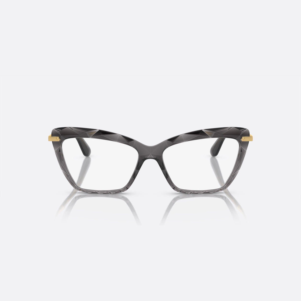 Dolce & Gabbana DG5025 504 eyeglasses, grey cat eye frame for women, double bridge with metal accent, brand lettering on temples, front view