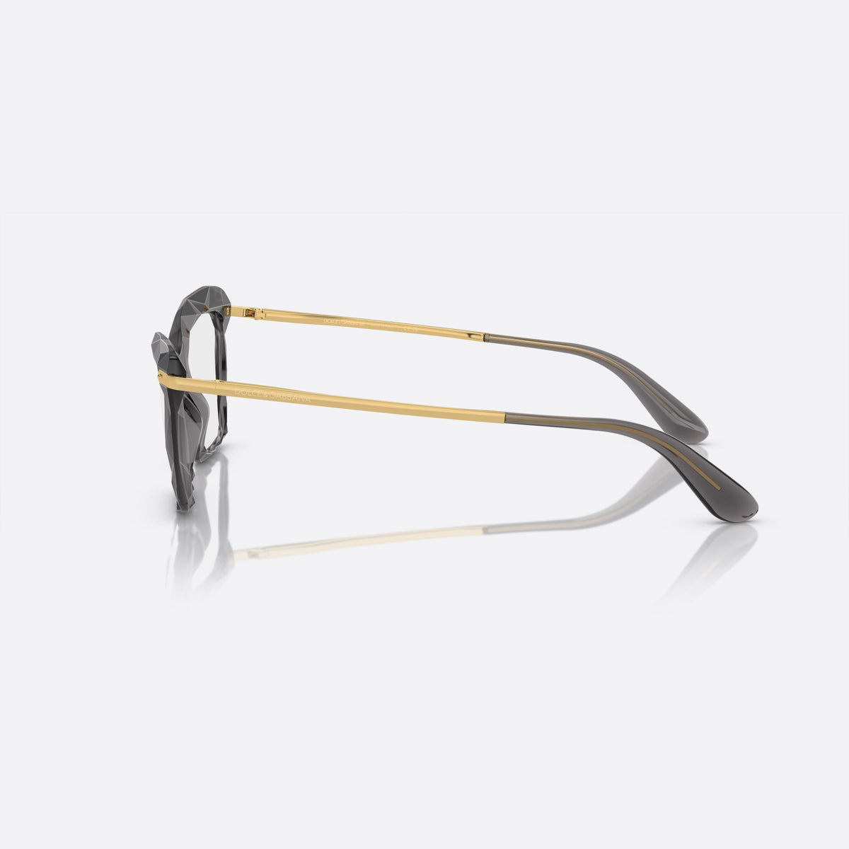 Dolce & Gabbana DG5025 504 eyeglasses, grey cat eye frame for women, double bridge with metal accent, brand lettering on temples, side view