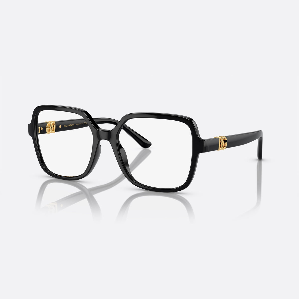 Dolce & Gabbana DG5105U 501 A eyeglasses, black oversize frame for women, plain integrated bridge, brand logo plaque on temples