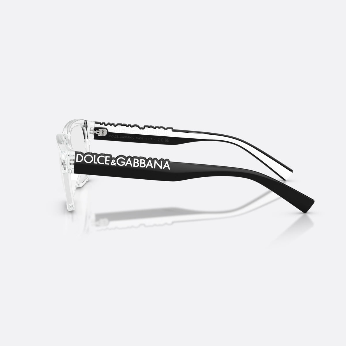Dolce & Gabbana DG5112 3133 eyeglasses, clear rectangle frame, unisex, keyhole bridge, brand lettering on temples, full-rim frame, side view