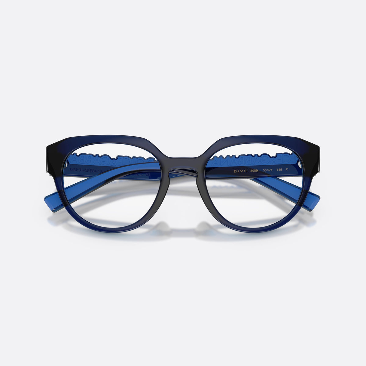 Rame ochelari de vedere Dolce & Gabbana DG5113 3009, phantos albastru, unisex, punte keyhole, literele brandului pe brațe, cu brațele pliate
