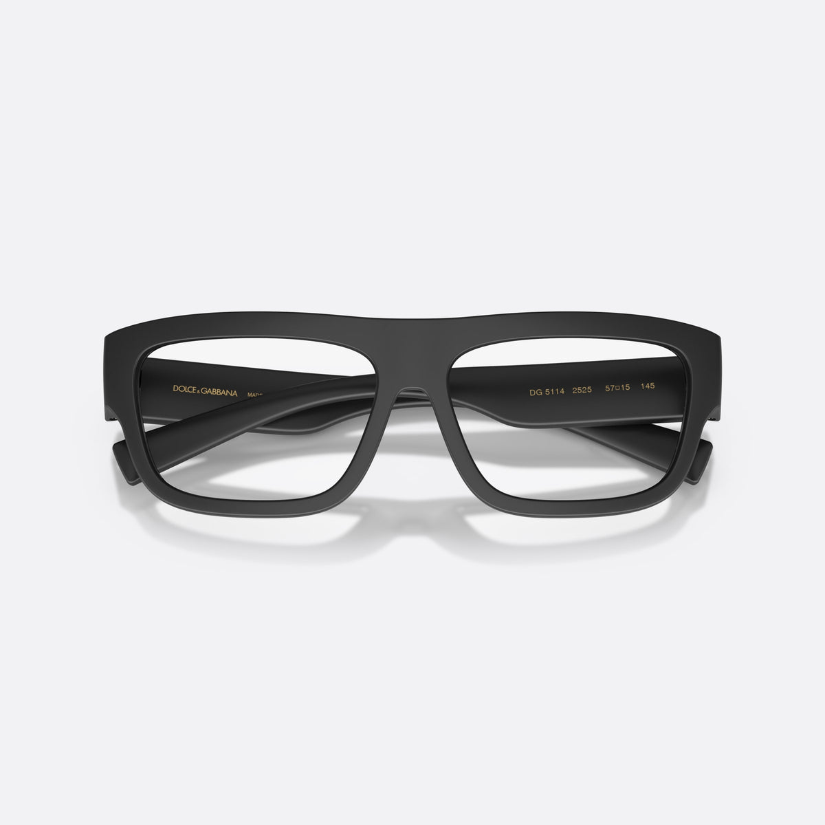 Dolce & Gabbana DG5114 2525 eyeglasses, black rectangle frame for men, plain saddle bridge, brand logo on temple, folded