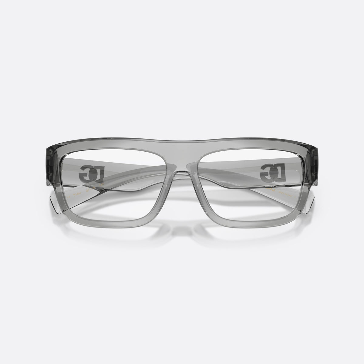 Dolce & Gabbana DG5114 3160 eyeglasses, grey rectangle frame for men, plain bridge, brand logo on temples, full rim frame, folded