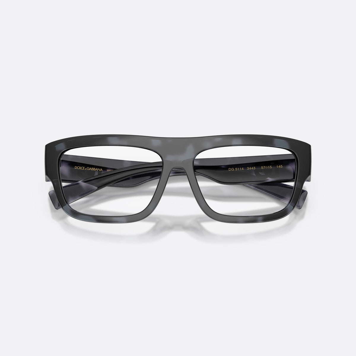 Dolce & Gabbana DG5114 3443 eyeglasses, blue rectangle frame for men, plain saddle bridge, brand logo on temple, folded