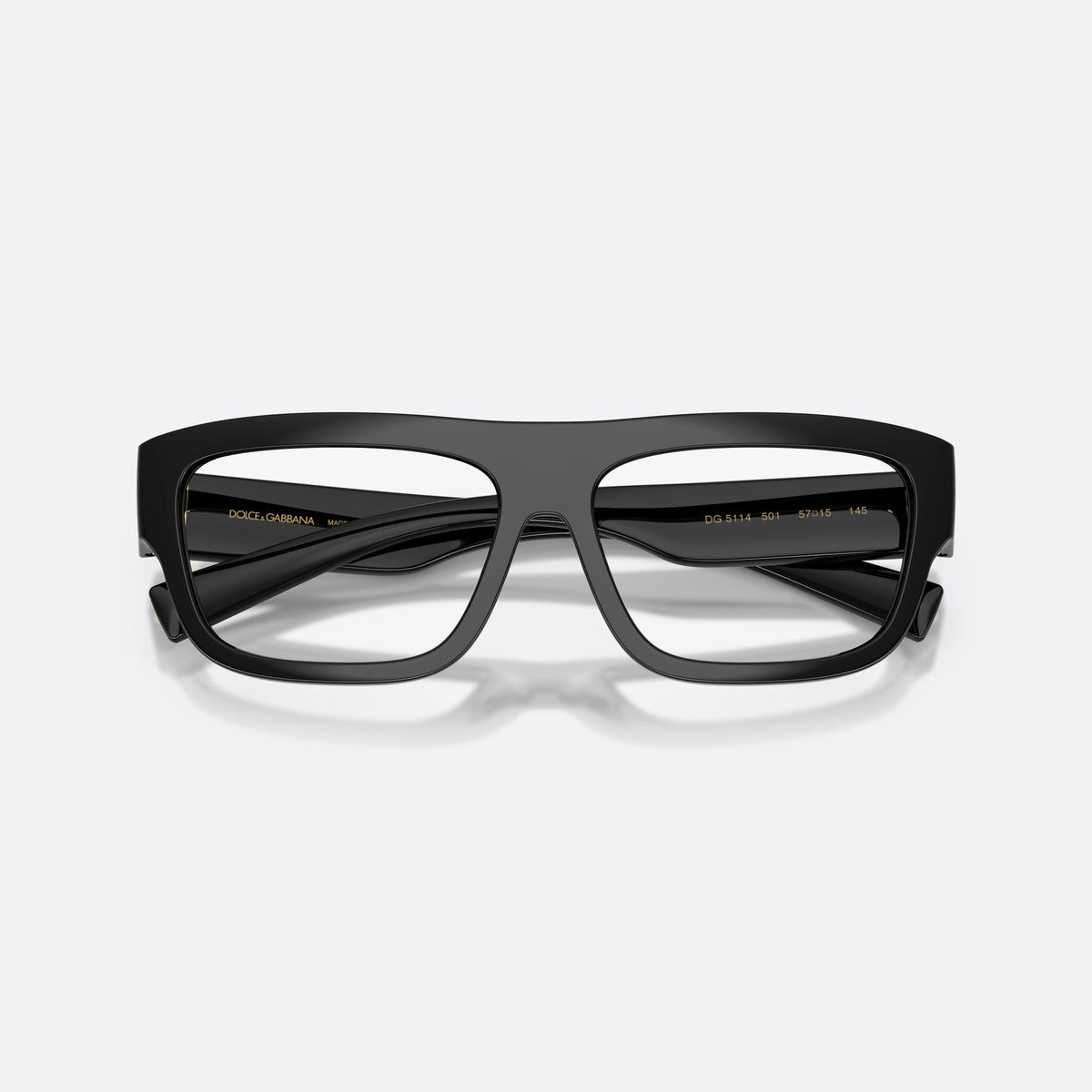 Rame ochelari de vedere Dolce & Gabbana DG5114 501, rectangulari negru, pentru bărbați, punte simplă tip șa, placă cu logo-ul brandului pe braț, cu brațele pliate