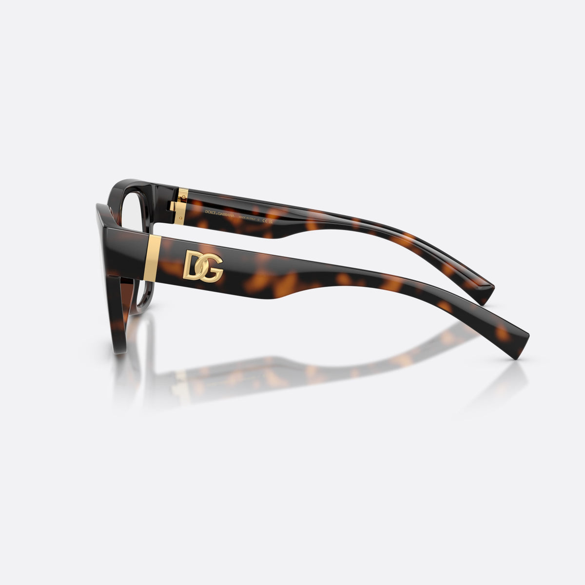 Dolce & Gabbana DG5115 502 eyeglasses, havana butterfly frame for women, plain bridge, integrated into rim, gold-tone hinges, side view