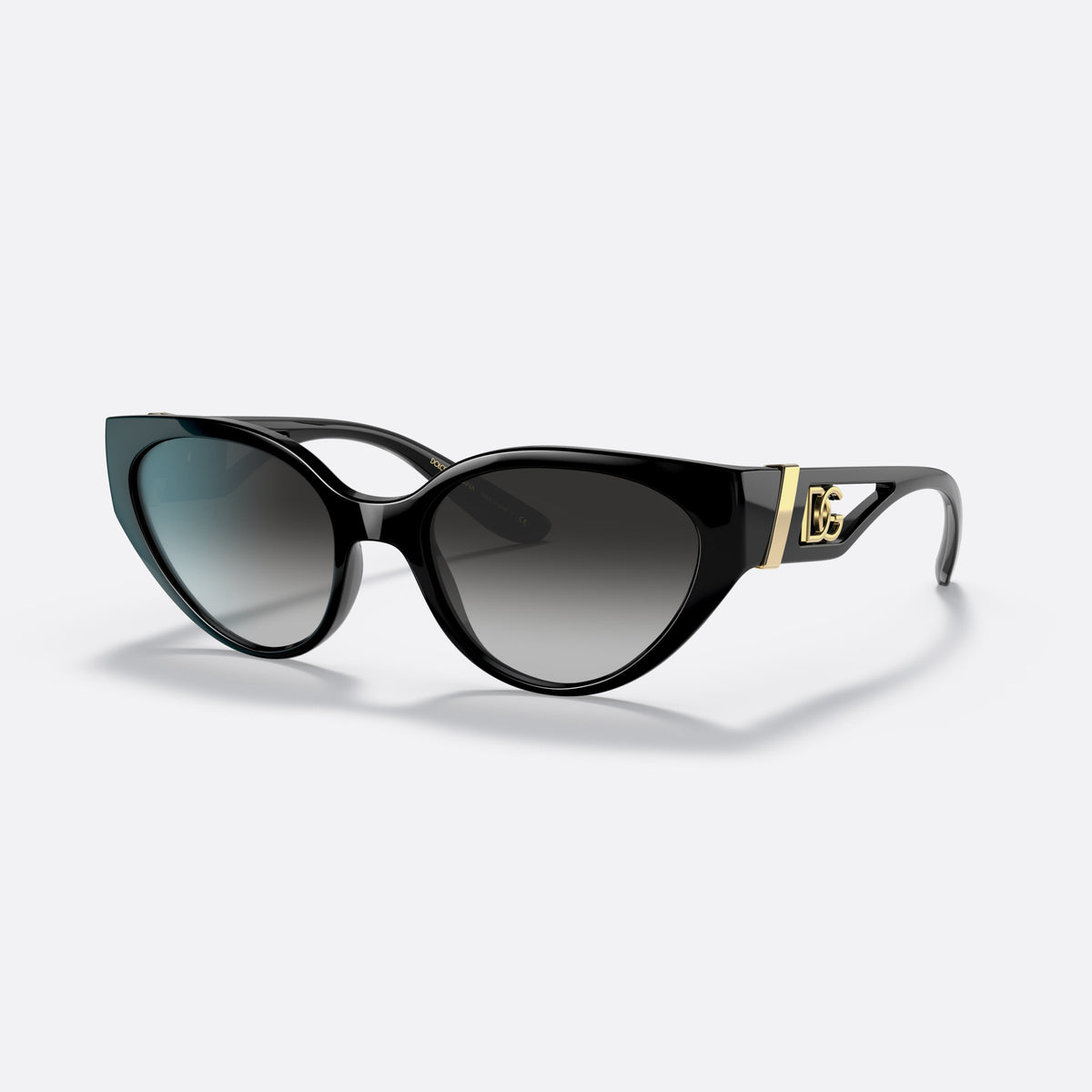Ochelari de soare Dolce & Gabbana DG6146 501/8G, cat eye negru, pentru femei, punte simplă, logoul brandului pe placa de pe braț