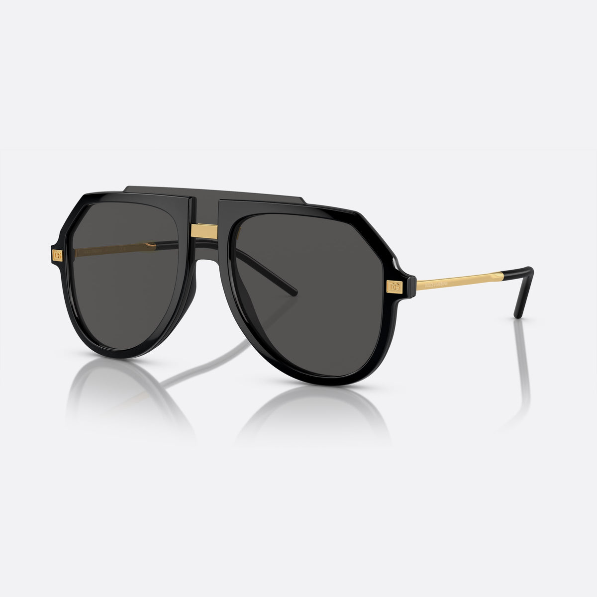 Dolce & Gabbana DG6195 501/87 sunglasses, black pilot frame for men, double bridge with gold-tone plate