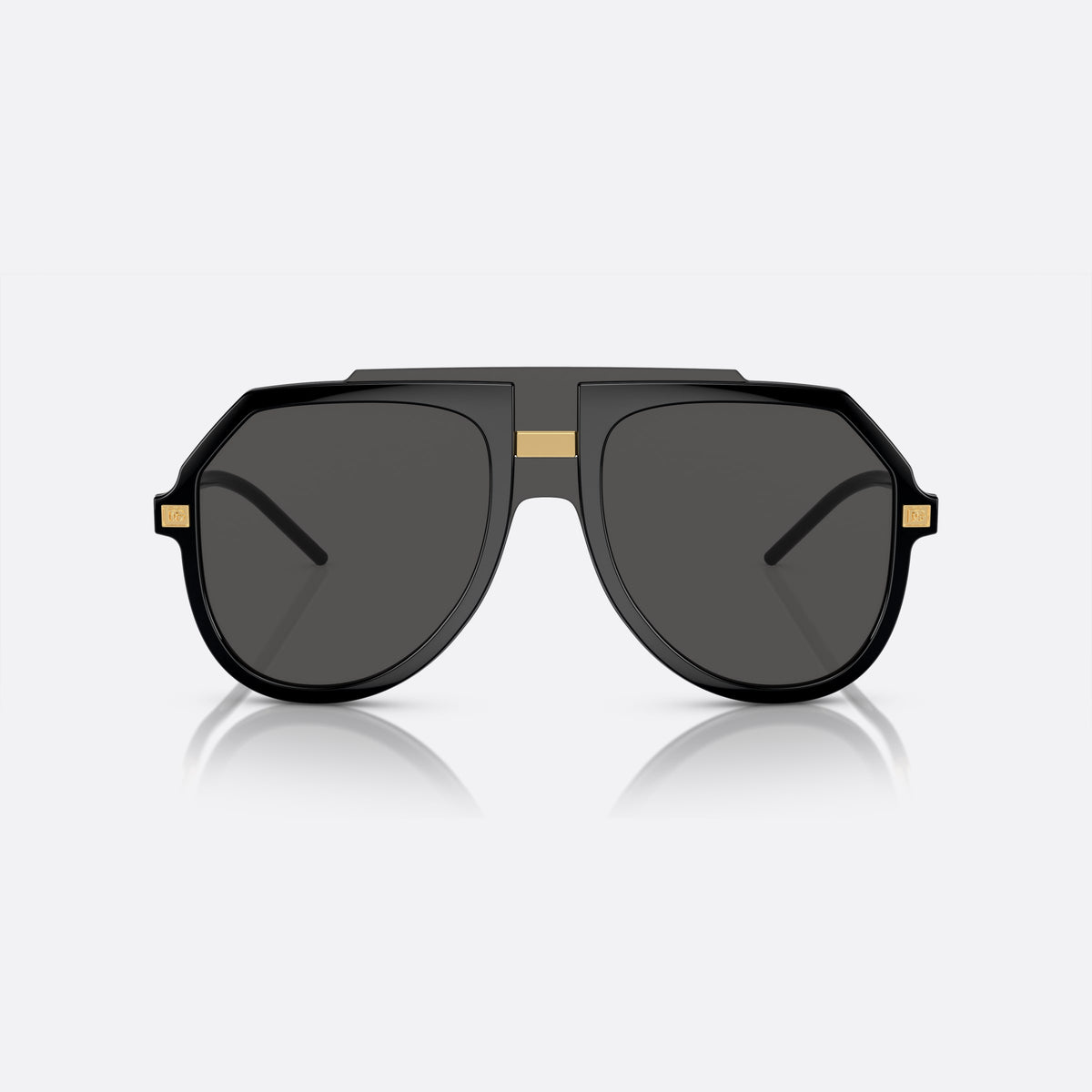 Dolce & Gabbana DG6195 501/87 sunglasses, black pilot frame for men, double bridge with gold-tone plate, front view