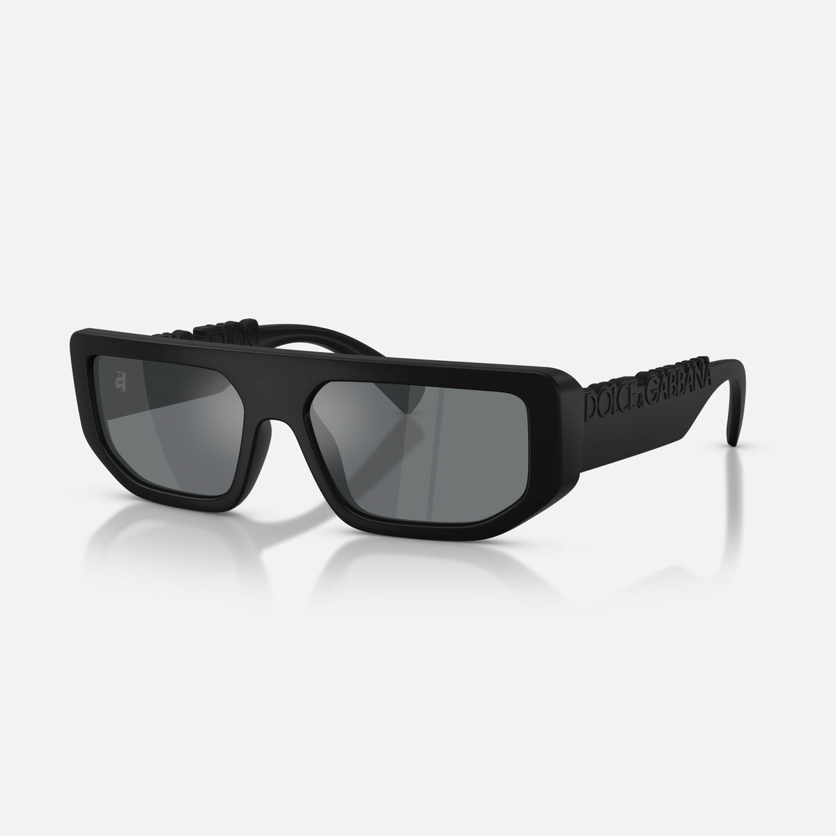 Dolce & Gabbana DG6203 25256G sunglasses, black rectangle frame, unisex, plain bridge, single piece, wide tapered temples