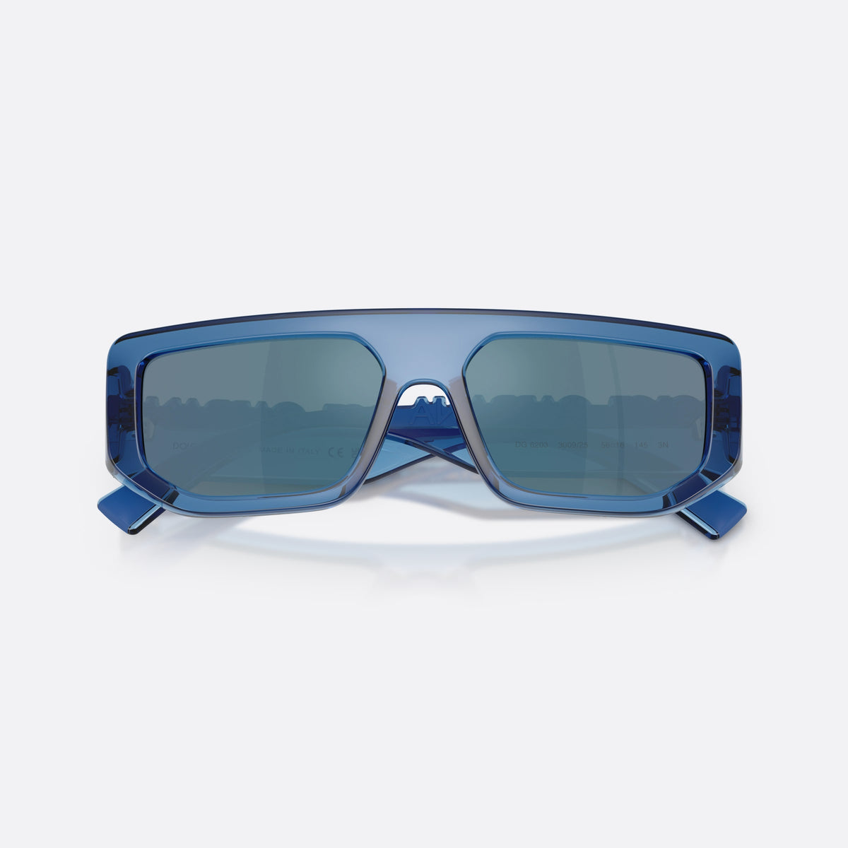 Ochelari de soare Dolce & Gabbana DG6203 300925, rectangulari albastru, unisex, punte simplă, literele brandului pe brațe, ramă completă, cu brațele pliate
