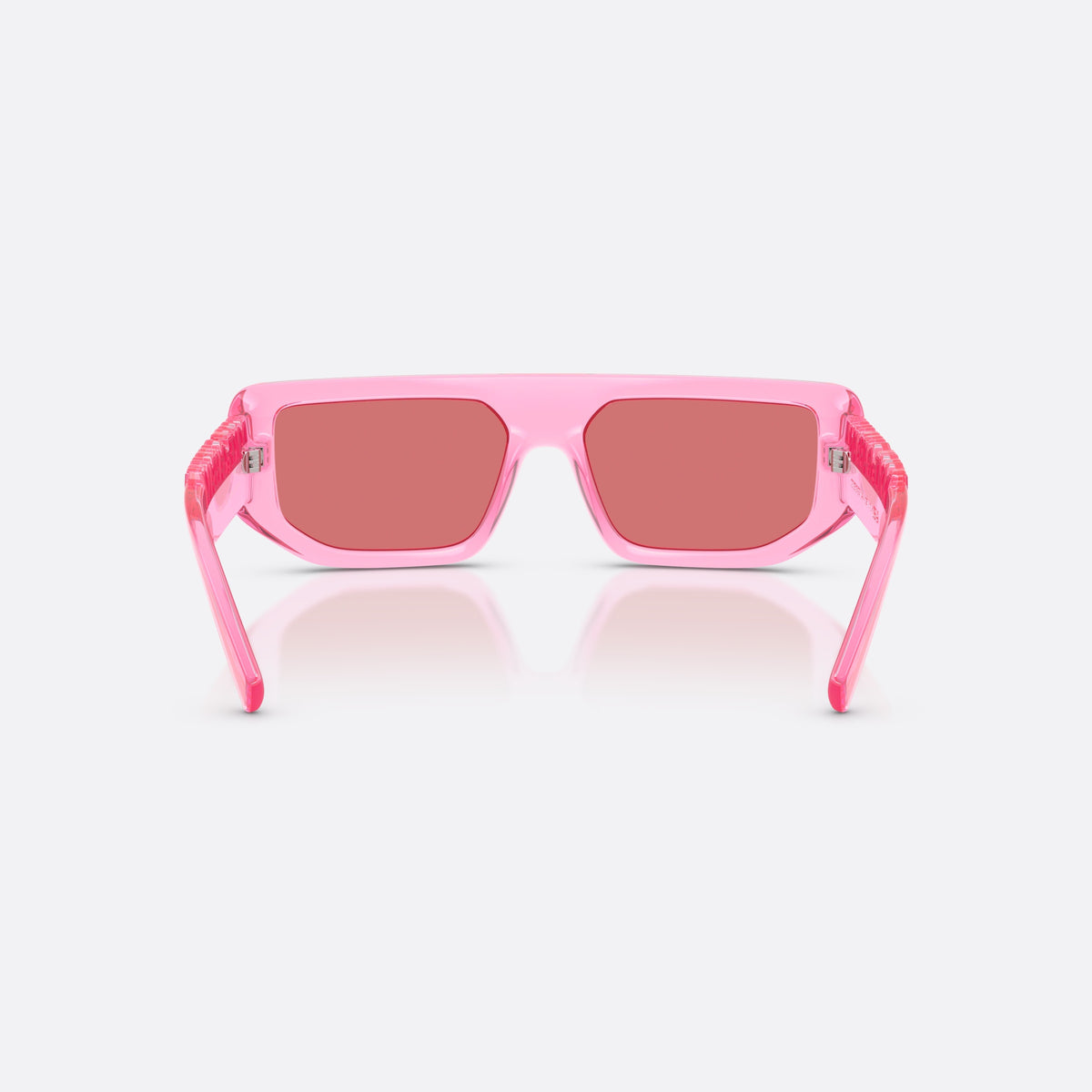 Dolce & Gabbana DG6203 314875 sunglasses, pink rectangle frame, unisex, plain integrated bridge, brand lettering on temples, back view