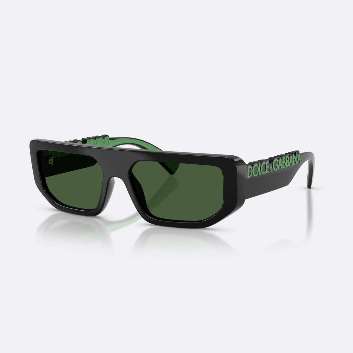 Dolce & Gabbana DG6203 501/71 sunglasses, black rectangle frame, unisex, keyhole bridge, brand lettering on the temples