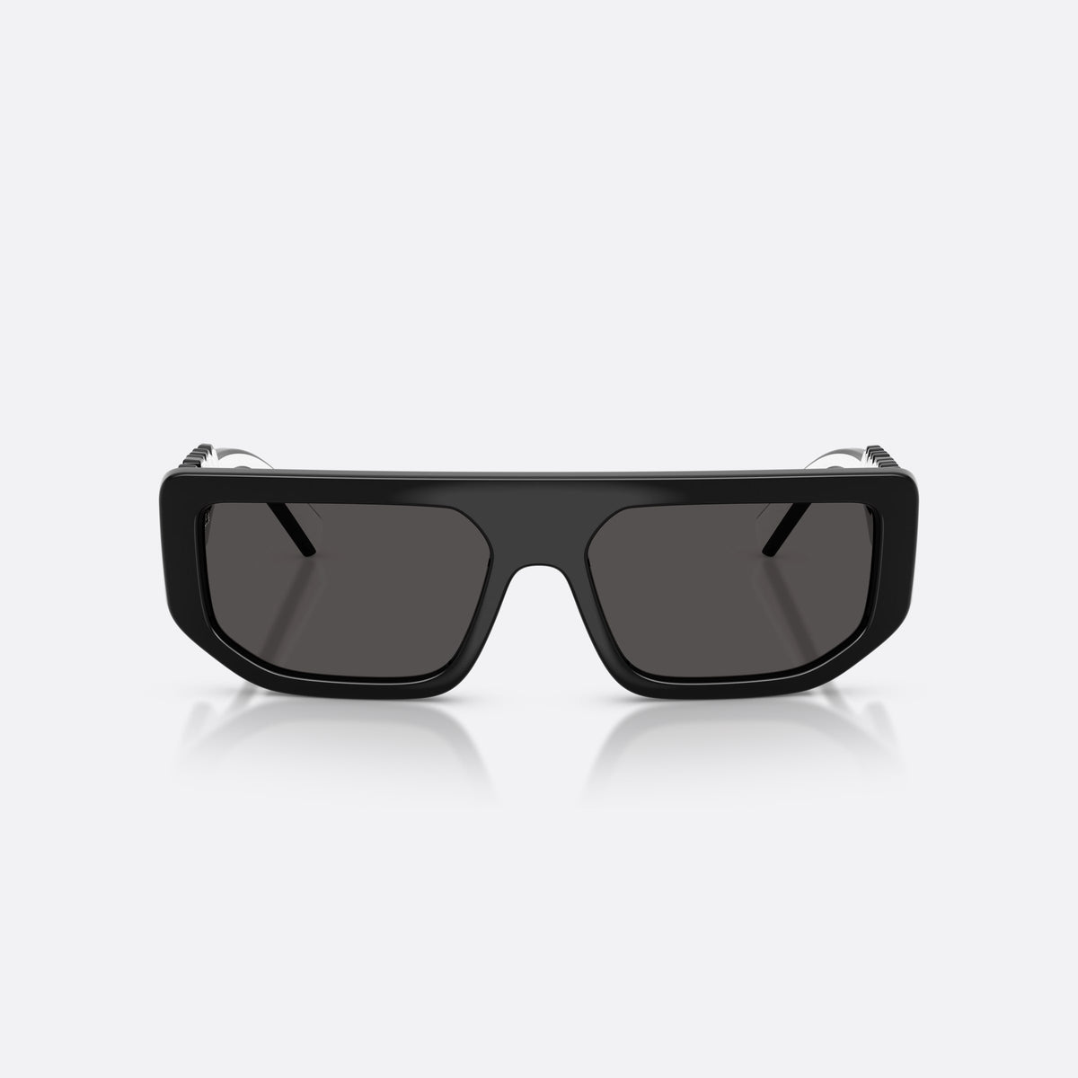 Dolce & Gabbana DG6203 501/87 sunglasses, black rectangle frame, unisex, plain integrated bridge, brand lettering on temple, front view