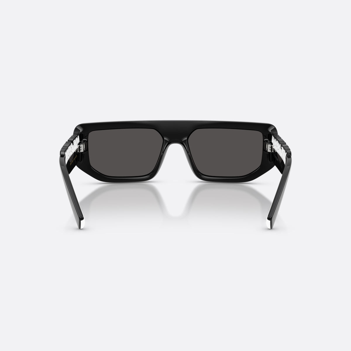 Dolce & Gabbana DG6203 501/87 sunglasses, black rectangle frame, unisex, plain integrated bridge, brand lettering on temple, back view