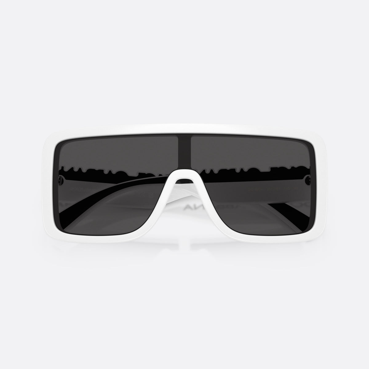 Dolce & Gabbana DG6204 331287 sunglasses, white rectangle frame, unisex, integrated bridge with central divider, black hinges, folded