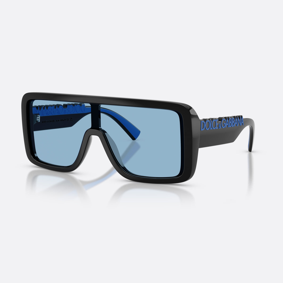 Dolce & Gabbana DG6204 501/80 sunglasses, black rectangle frame, unisex, single narrow central bridge, brand lettering on temples