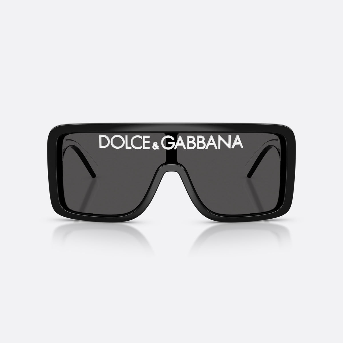 Dolce & Gabbana DG6204 L50187 sunglasses, black rectangle frame, unisex, integrated bridge on lens, brand lettering on the temples, front view