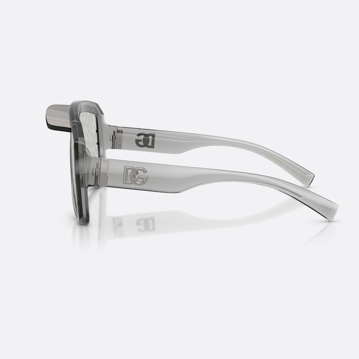 Ochelari de soare Dolce & Gabbana DG6205 3160AL, pilot gri, unisex, logo al brandului pe placă pe braț, brațe late cu nituri, vedere laterală