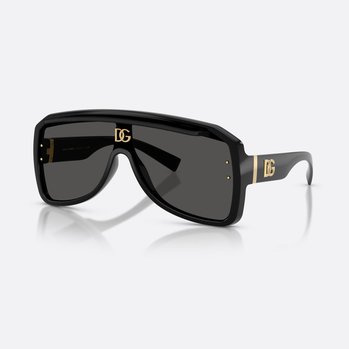 Dolce & Gabbana DG6205 501/87 sunglasses, black pilot frame, unisex, integrated bridge with logo plaque, brand logo on bridge