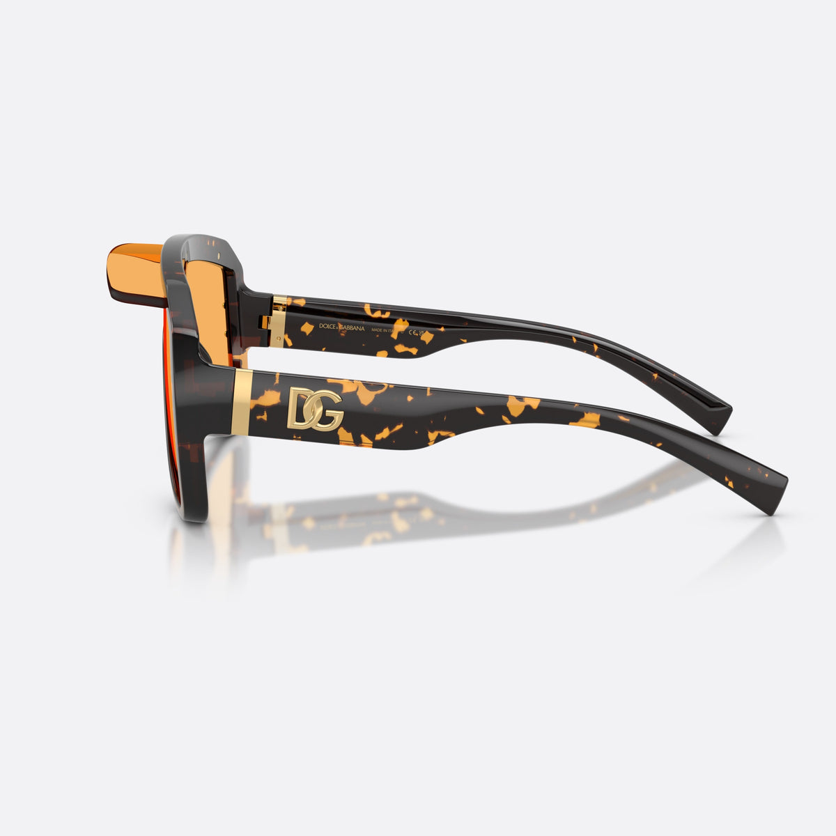 Ochelari de soare Dolce & Gabbana DG6205 512/85, pilot havana, unisex, punte integrată cu placă cu logo, logo al brandului pe punte, vedere laterală