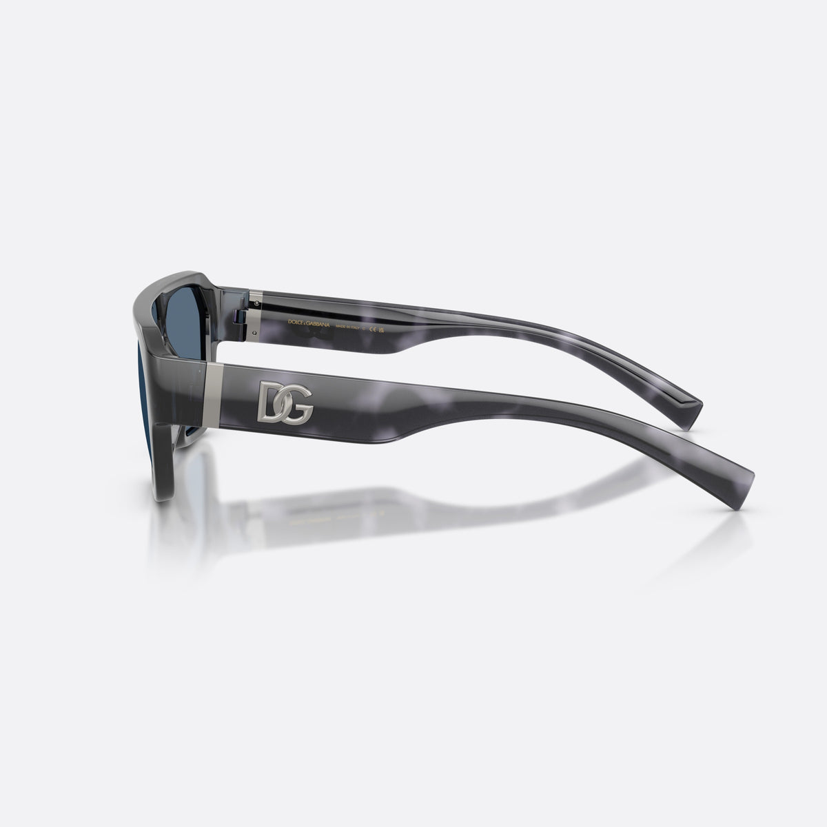 Dolce & Gabbana DG6206 344380 sunglasses, blue square frame for men, plain saddle-style bridge, brand logo on temple, side view