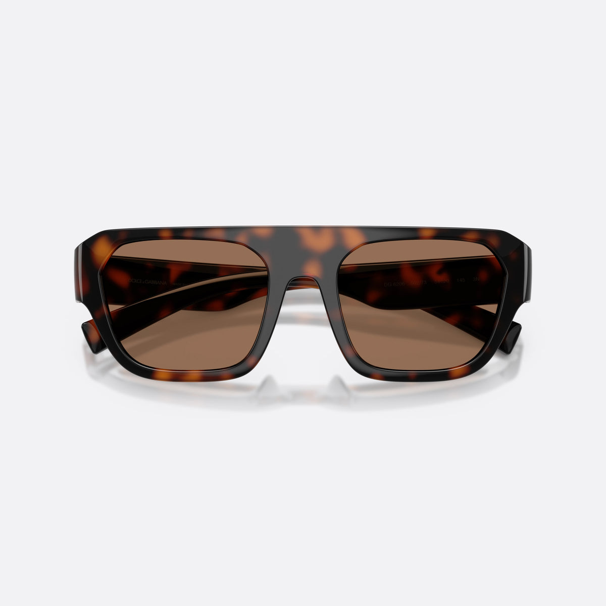 Dolce & Gabbana DG6206 502/73 sunglasses, havana square frame for men, keyhole bridge, brand logo on temple, wide tapered temples, folded