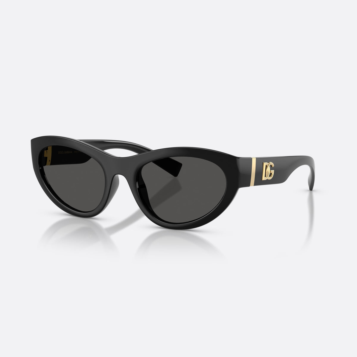 Ochelari de soare Dolce & Gabbana DG6207 501/87, cat eye negru, pentru femei, punte integrată simplă, logo al brandului pe braț