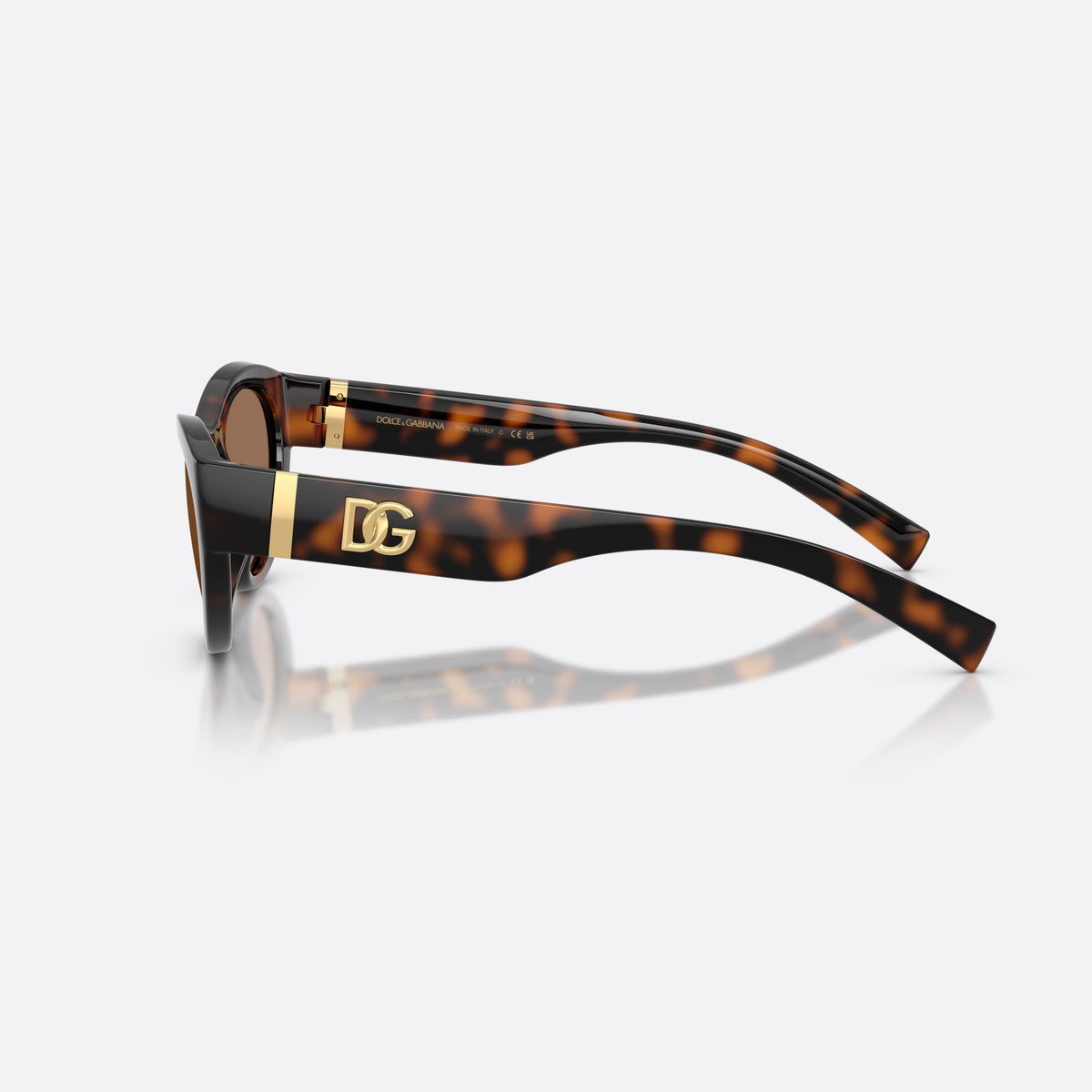 Dolce & Gabbana DG6207 502/73 sunglasses, havana cat eye frame for women, brand logo plaque on temple, full-rim thick frame, side view