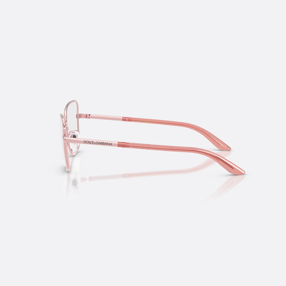 Rame ochelari de vedere Dolce & Gabbana DX1102 1361, fluture roz, pentru copii, punte în șa, literele brandului pe brațe, balamale metalice, vedere laterală