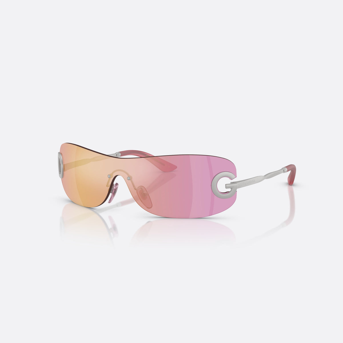Dolce & Gabbana DX2001 13641T sunglasses, silver rectangle frame for kids, integrated bridge with two pins, pink tipped temple ends