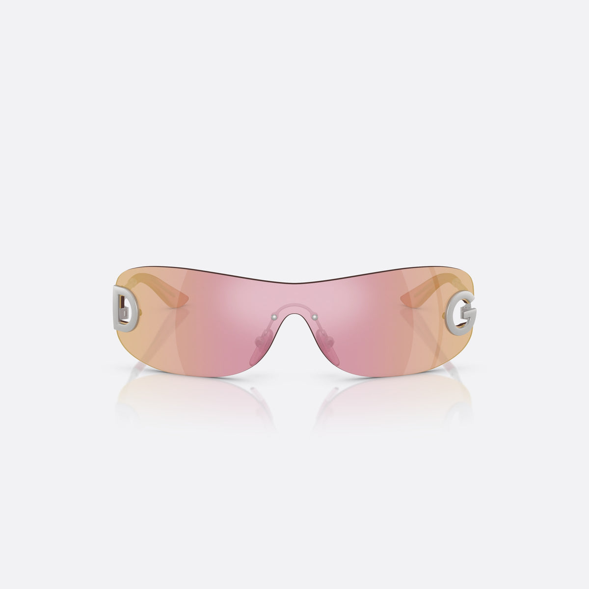 Dolce & Gabbana DX2001 13641T sunglasses, silver rectangle frame for kids, integrated bridge with two pins, pink tipped temple ends, front view