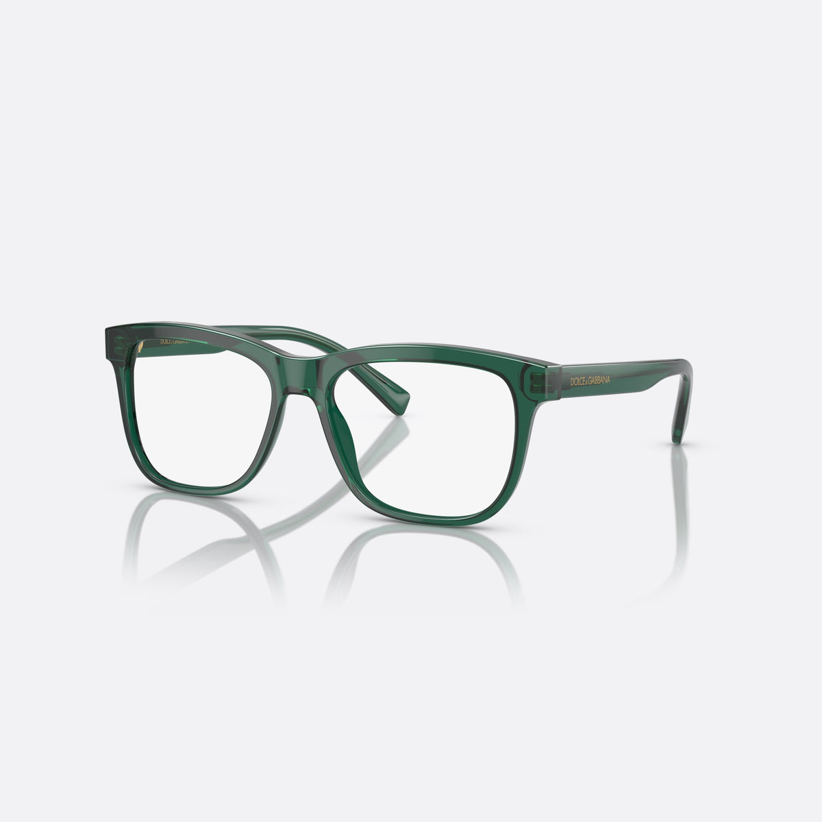 Dolce & Gabbana DX3356 3008 eyeglasses, green rectangle frame for kids, plain bridge, brand lettering on temples, full-rim frame