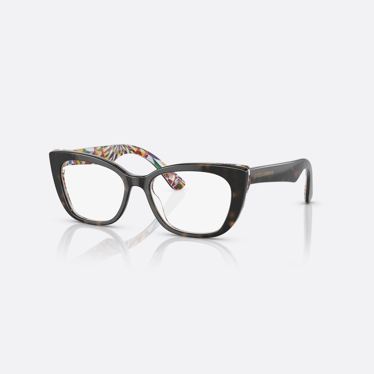 Dolce & Gabbana DX3357 3217 eyeglasses, havana cat eye frame for kids, plain bridge joining the rims, slim tapered temples