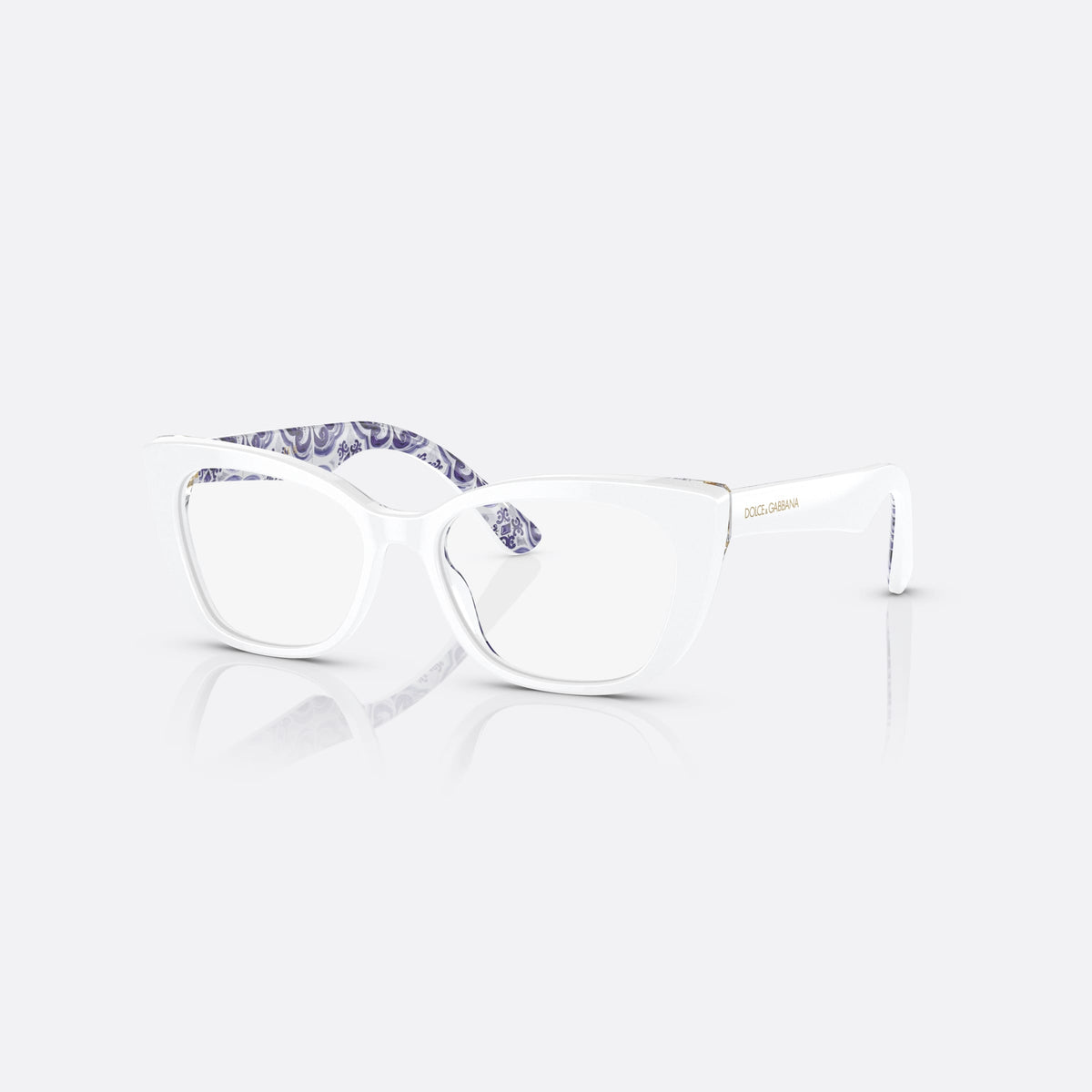 Dolce & Gabbana DX3357 3371 eyeglasses, white cat eye frame for kids, plain integrated bridge, brand lettering on temples