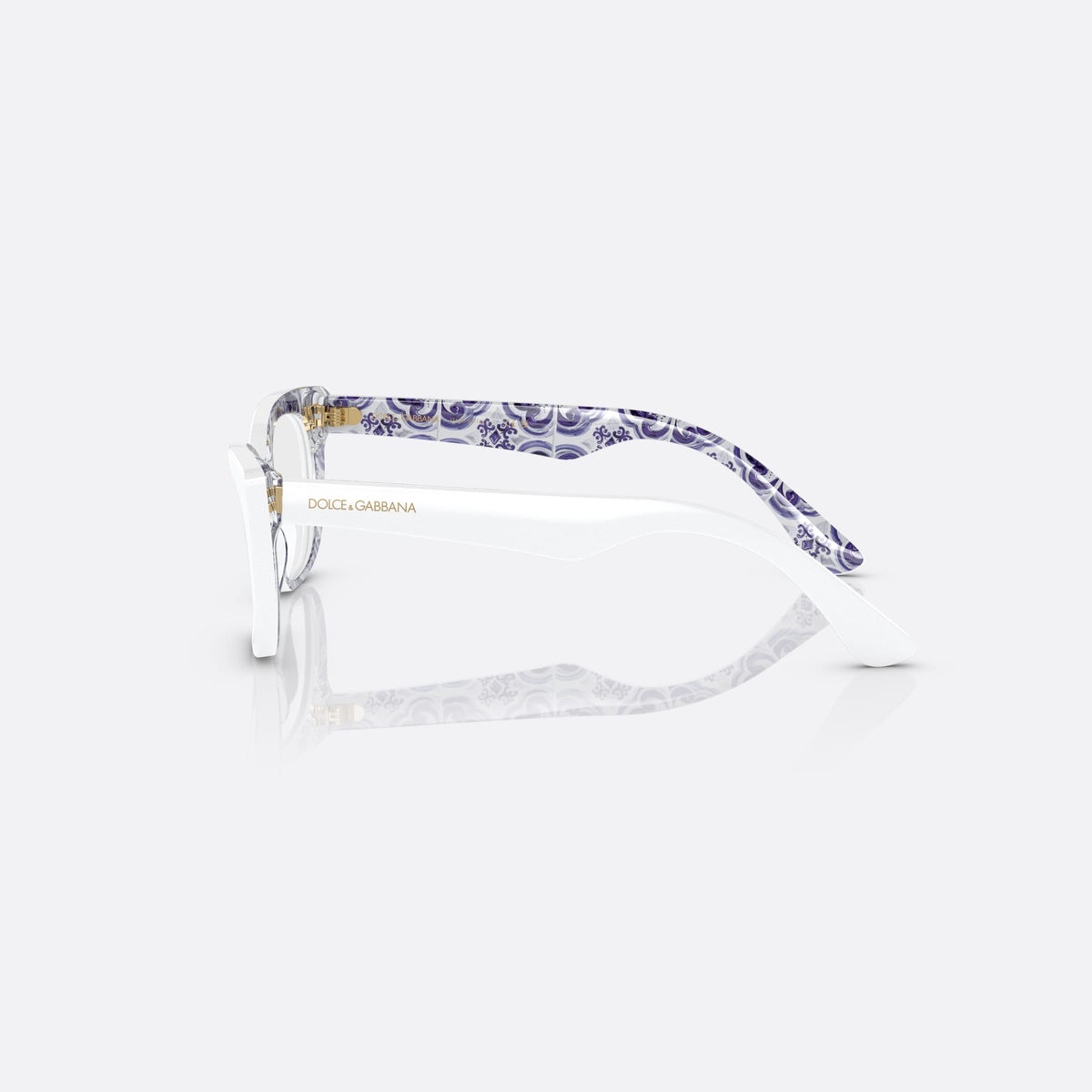 Dolce & Gabbana DX3357 3371 eyeglasses, white cat eye frame for kids, plain integrated bridge, brand lettering on temples, side view