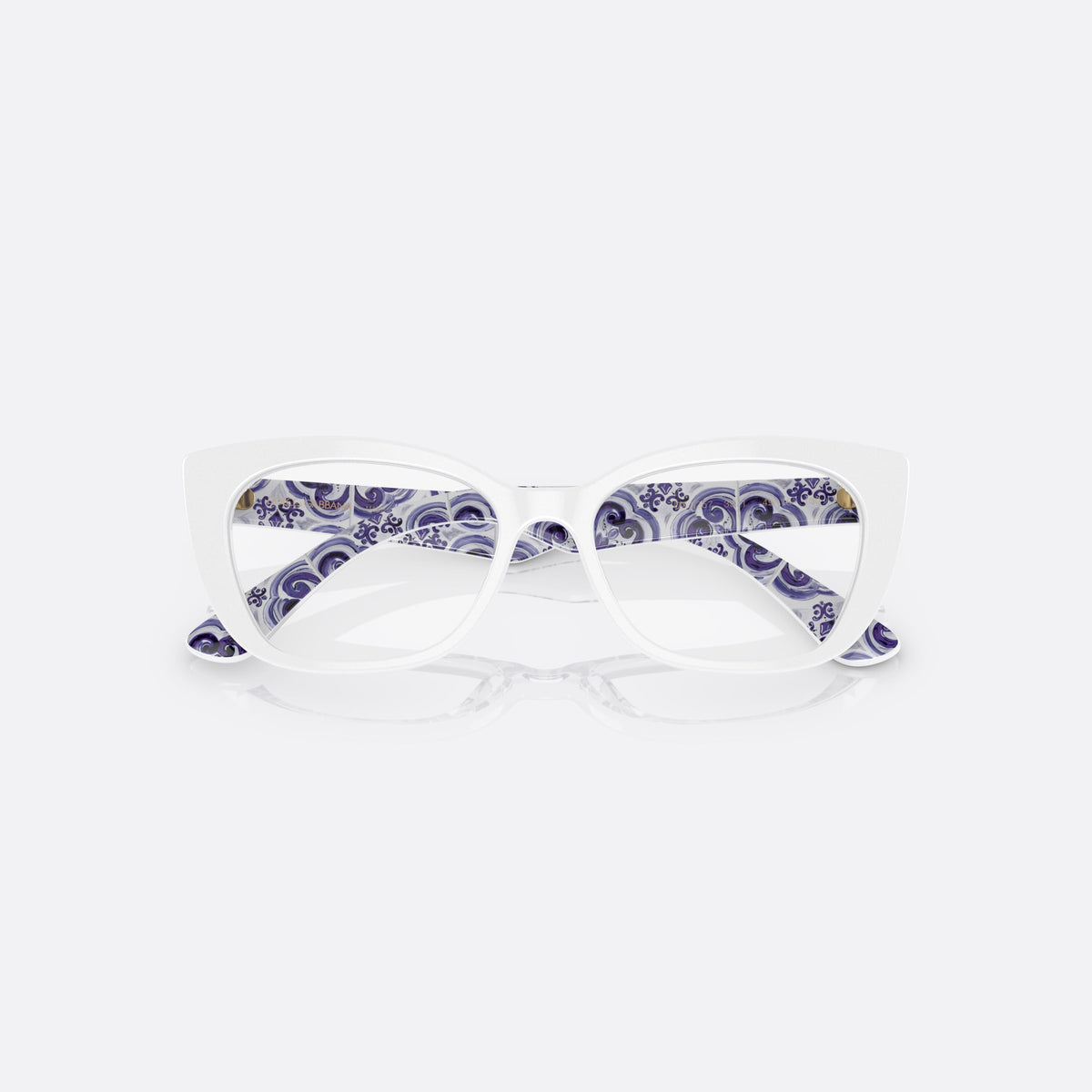 Dolce & Gabbana DX3357 3371 eyeglasses, white cat eye frame for kids, plain integrated bridge, brand lettering on temples, folded