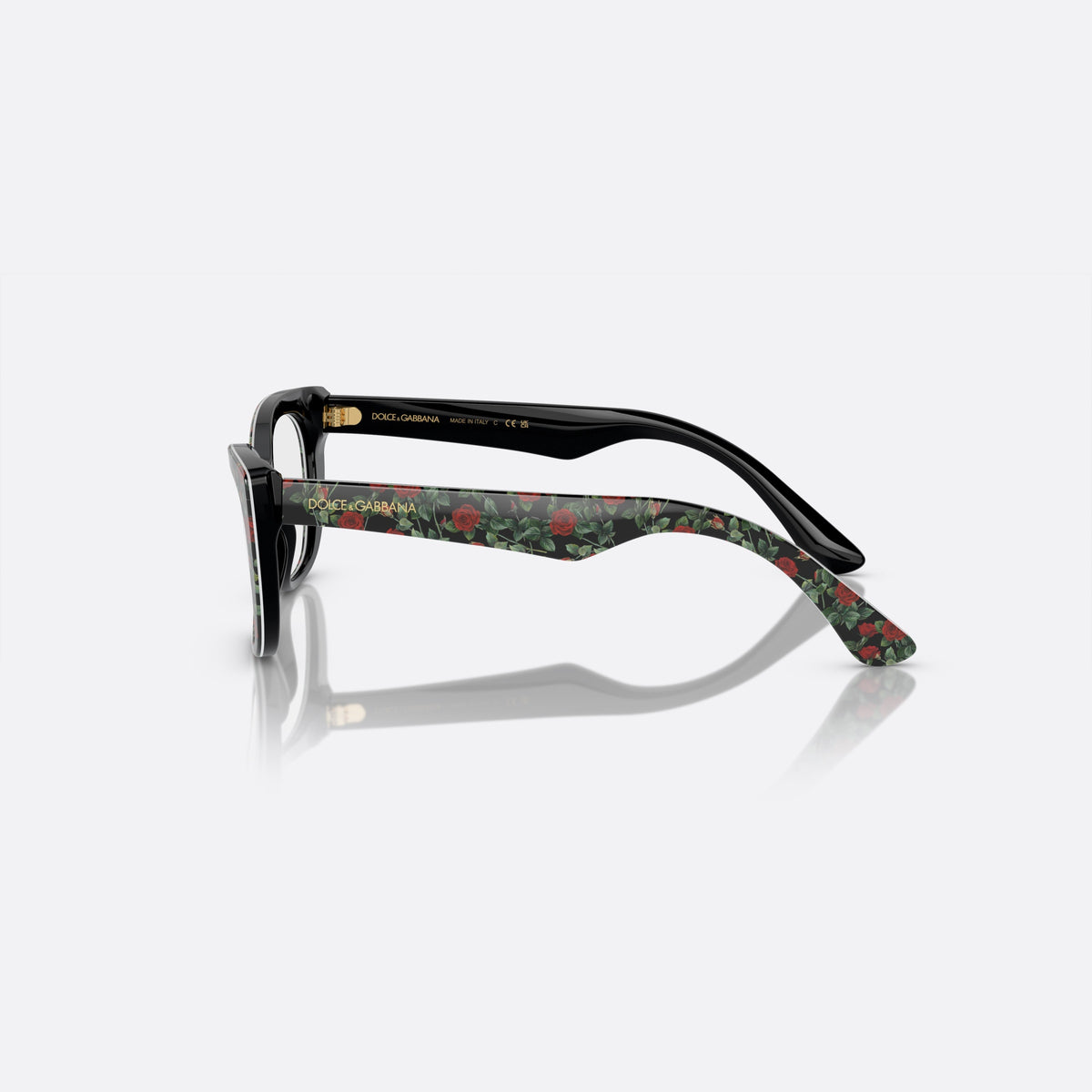 Dolce & Gabbana DX3357 3426 eyeglasses, white cat eye frame for kids, plain bridge, brand lettering on the temples, full-rim frame, side view