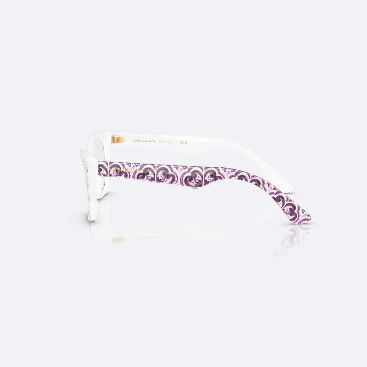 Dolce & Gabbana DX3357 3459 eyeglasses, multicolor cat eye frame for kids, keyhole bridge, brand lettering on the temples, side view
